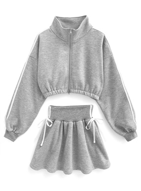 ラインブルゾン×リボンスカートスウェットセットアップ