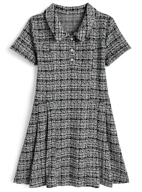ツイードチェック柄ポロプリーツミニワンピース