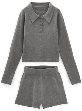 ポロシャツxショートパンツニットセットアップ