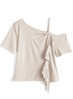 カットアウトラッフルワンショルダートップス