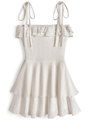 ショルダーリボンティアードフラワーミニワンピース