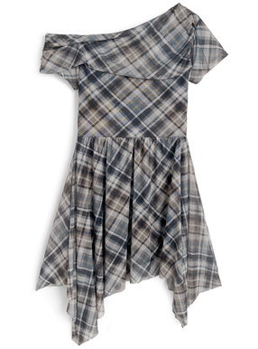 チェック柄ワンショルイレヘムチュールミニワンピース