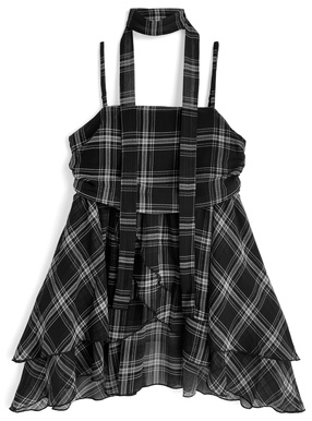 チョーカー付きチェック柄アシメキャミチュニック