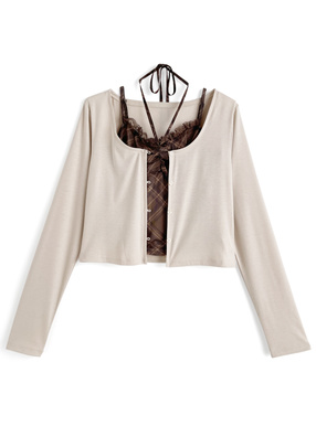 2Wayチェック柄キャミソール×カーディガンアンサンブル