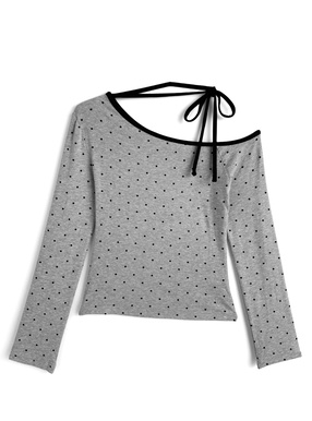 ドット柄配色リボンワンショルダートップス