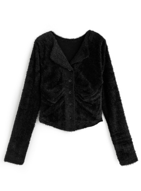 オープンカラーフロントギャザーシャギートップス