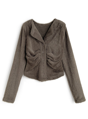 オープンカラーフロントギャザーシャギートップス