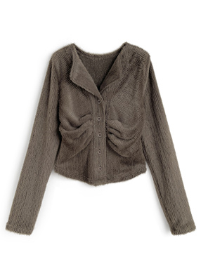 オープンカラーフロントギャザーシャギートップス