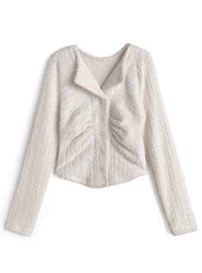 オープンカラーフロントギャザーシャギートップス