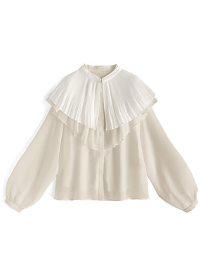 プリーツ襟付きフリルシフォンブラウス