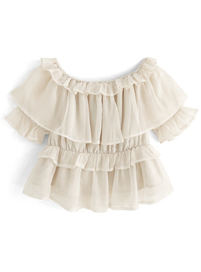 シアーフリルペプラムショート丈トップス