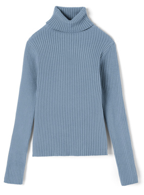 タートルネックリブニットトップス