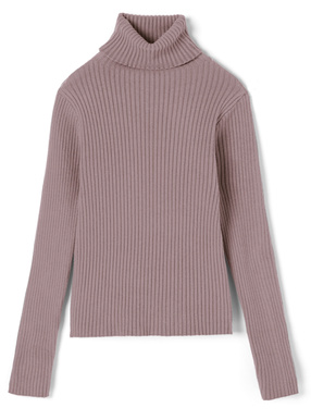 タートルネックリブニットトップス