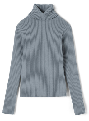 タートルネックリブニットトップス