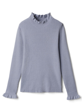 フリルハイネックリブニットトップス