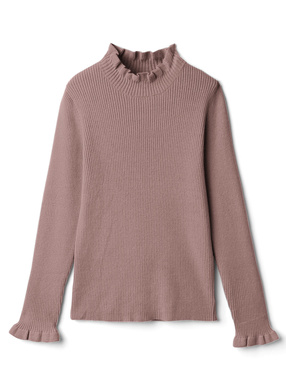 フリルハイネックリブニットトップス