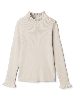 フリルハイネックリブニットトップス