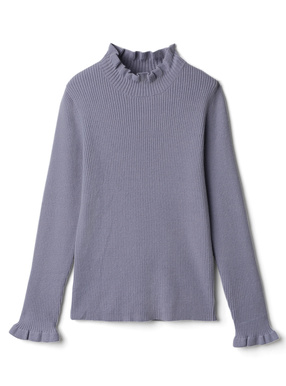 フリルハイネックリブニットトップス