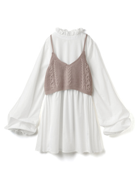 ボリュームスリーブブラウスXニットビスチェセット