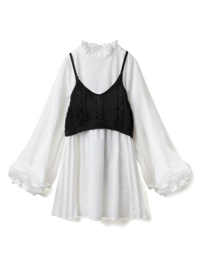 ボリュームスリーブブラウスXニットビスチェセット