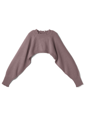 バックレースアップクラッシュ加工クロップド丈ニットトップス