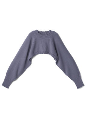 バックレースアップクラッシュ加工クロップド丈ニットトップス