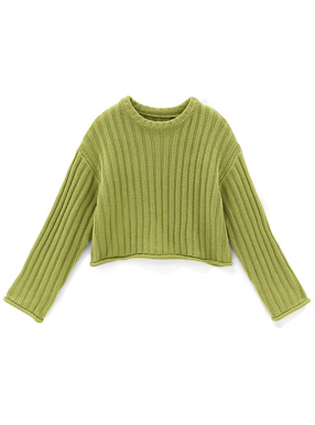 ロールアップショート丈リブニットトップス