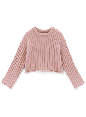 ロールアップショート丈リブニットトップス