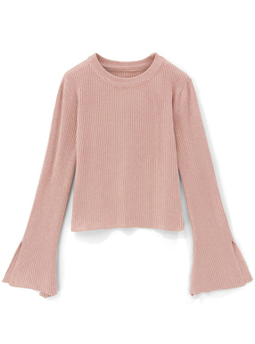 スリットフレアスリーブリブニットトップス