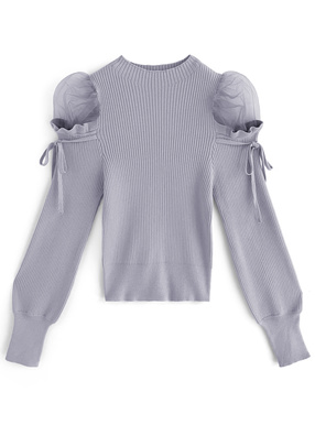 チュールショルダーリボンニットトップス