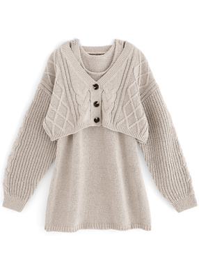 ケーブルカーディガン×ミニワンピースニットセットアップ