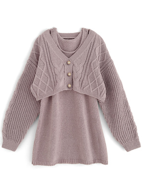 ケーブルカーディガン×ミニワンピースニットセットアップ
