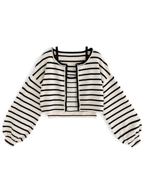 キャミソール×ボーダー柄パールニットカーディガンアンサンブル