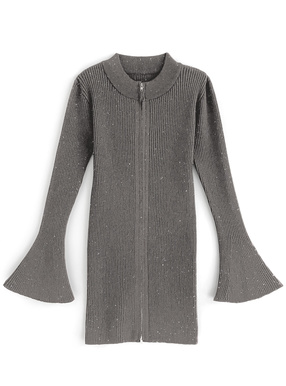 フレアスリーブダブルジップニットミニワンピース