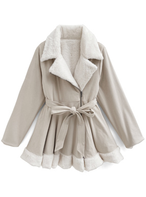 リボンベルト付ファーボリュームフレアコート