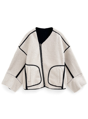 配色ラインフェイクムートンジャケット