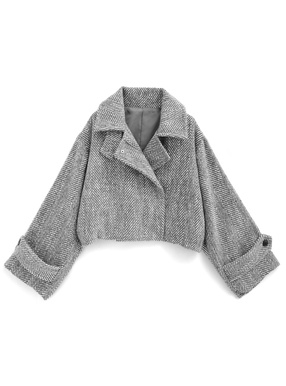 襟2Wayヘリンボーンショート丈ジャケット