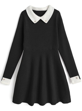 シャギーカラーリブニットワンピース