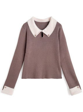 フェザーカラーリブニットトップス