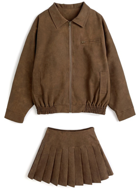ジャケット×プリーツスカートレザーセットアップ