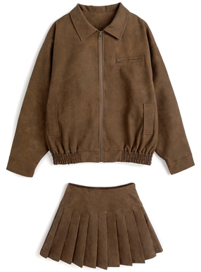 ジャケット×プリーツスカートレザーセットアップ