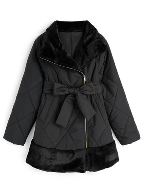 リボンベルト付きファー切替コート