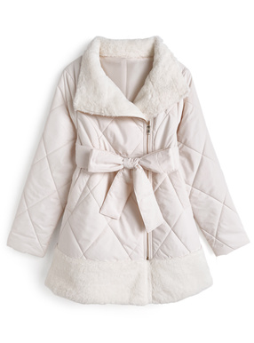 リボンベルト付きファー切替コート