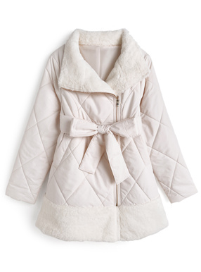 リボンベルト付きファー切替コート