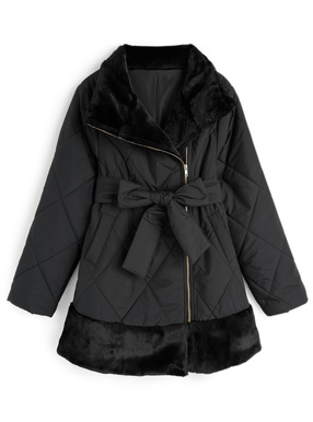 リボンベルト付きファー切替コート