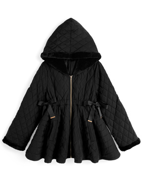 ファーフードサイドリボンキルティングラインコート