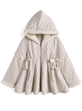 ファーフードサイドリボンキルティングラインコート