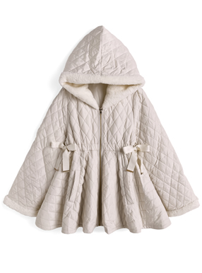 ファーフードサイドリボンキルティングラインコート