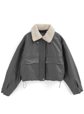 襟2Wayボア付きレザージャケット