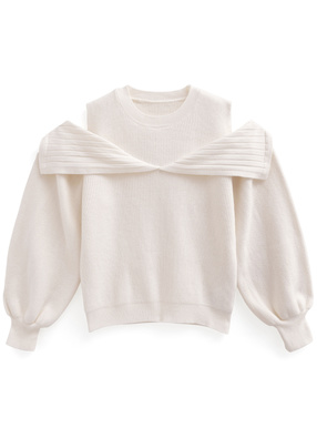 オープンショルダーリブニットトップス